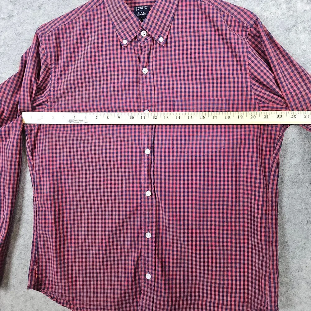 J Crew Re-Imagined Slim Untucked Flex Washed Size L Shirt Blue Red Checks Preppy